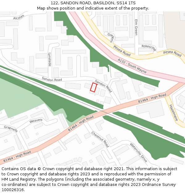 122, SANDON ROAD, BASILDON, SS14 1TS: Location map and indicative extent of plot