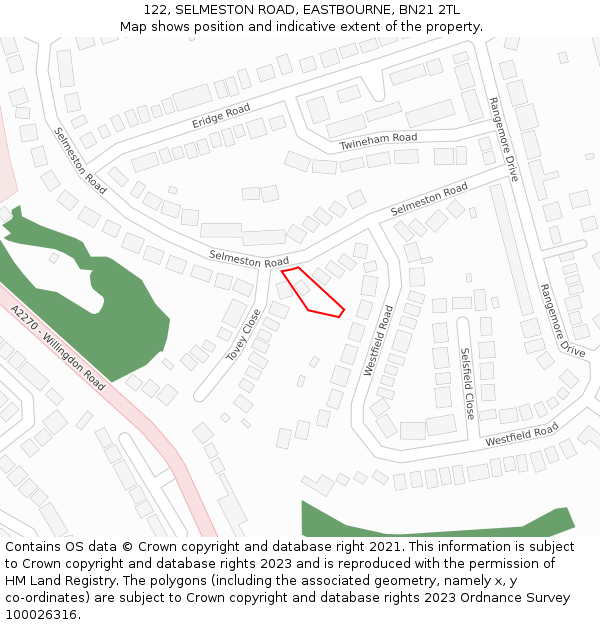 122, SELMESTON ROAD, EASTBOURNE, BN21 2TL: Location map and indicative extent of plot