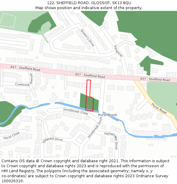 122, SHEFFIELD ROAD, GLOSSOP, SK13 8QU: Location map and indicative extent of plot