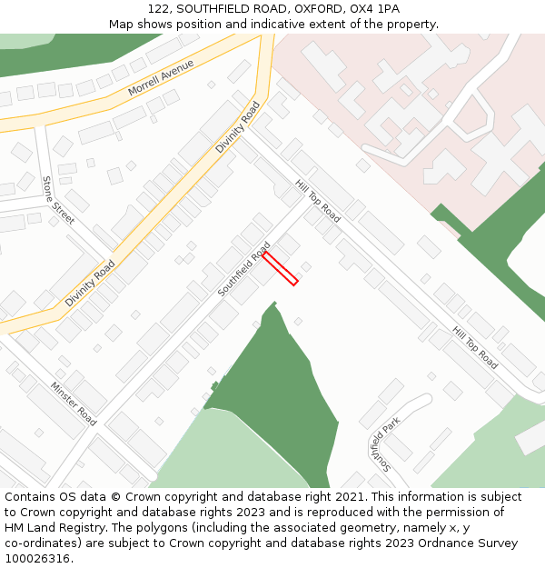 122, SOUTHFIELD ROAD, OXFORD, OX4 1PA: Location map and indicative extent of plot