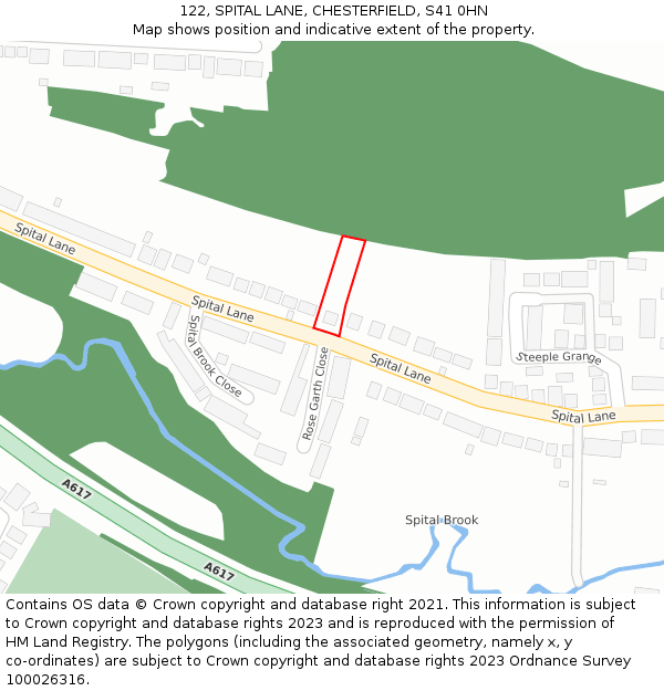 122, SPITAL LANE, CHESTERFIELD, S41 0HN: Location map and indicative extent of plot