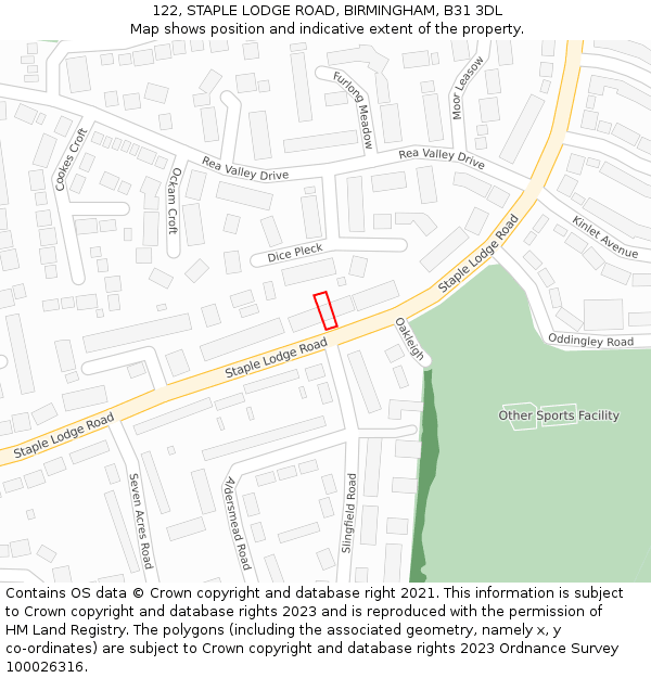 122, STAPLE LODGE ROAD, BIRMINGHAM, B31 3DL: Location map and indicative extent of plot