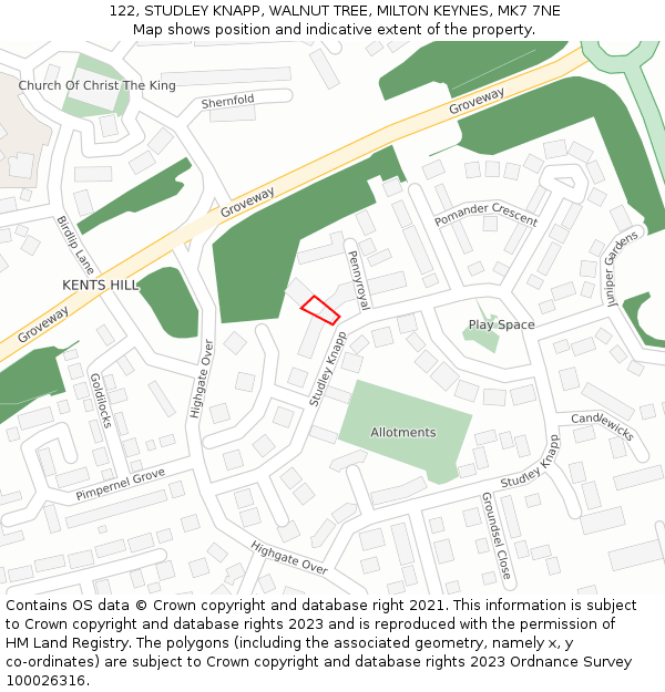 122, STUDLEY KNAPP, WALNUT TREE, MILTON KEYNES, MK7 7NE: Location map and indicative extent of plot