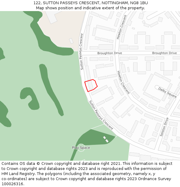 122, SUTTON PASSEYS CRESCENT, NOTTINGHAM, NG8 1BU: Location map and indicative extent of plot