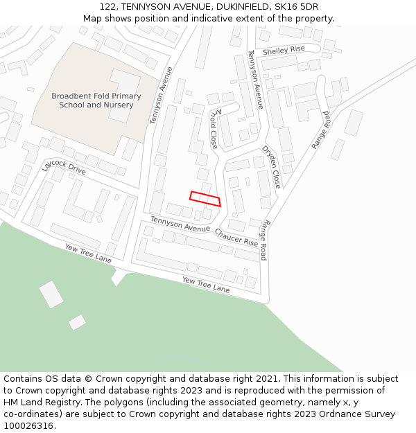 122, TENNYSON AVENUE, DUKINFIELD, SK16 5DR: Location map and indicative extent of plot