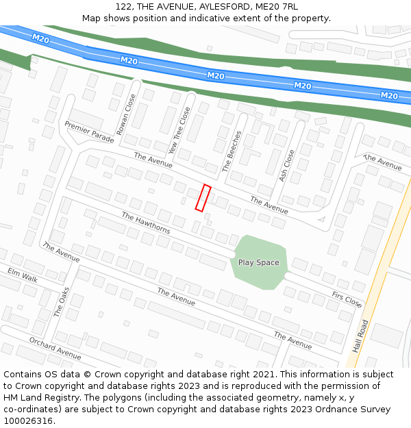 122, THE AVENUE, AYLESFORD, ME20 7RL: Location map and indicative extent of plot