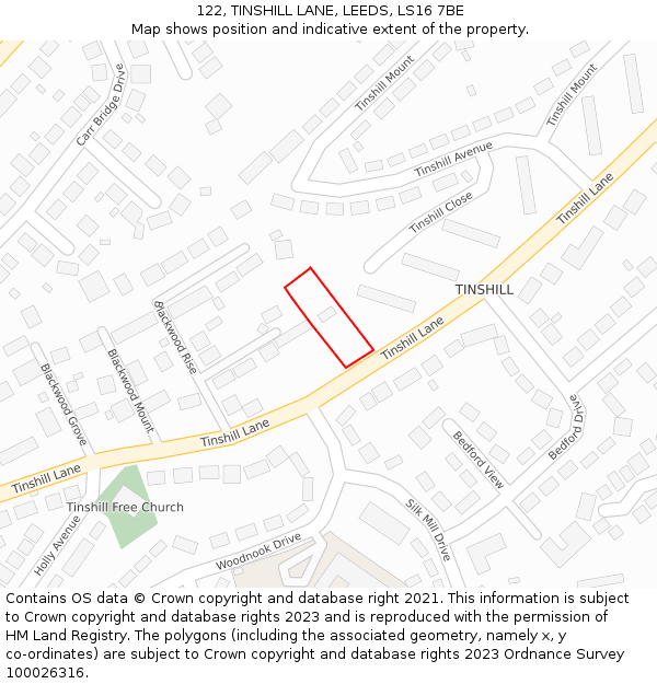 122, TINSHILL LANE, LEEDS, LS16 7BE: Location map and indicative extent of plot