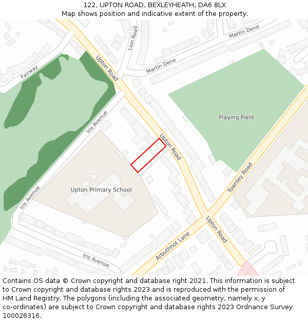 122, UPTON ROAD, BEXLEYHEATH, DA6 8LX: Location map and indicative extent of plot