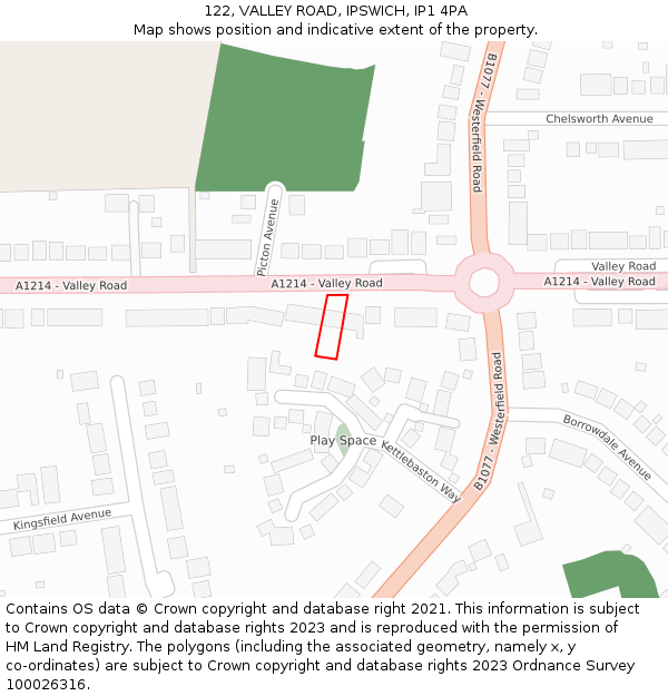 122, VALLEY ROAD, IPSWICH, IP1 4PA: Location map and indicative extent of plot