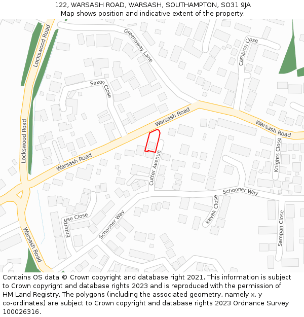 122, WARSASH ROAD, WARSASH, SOUTHAMPTON, SO31 9JA: Location map and indicative extent of plot