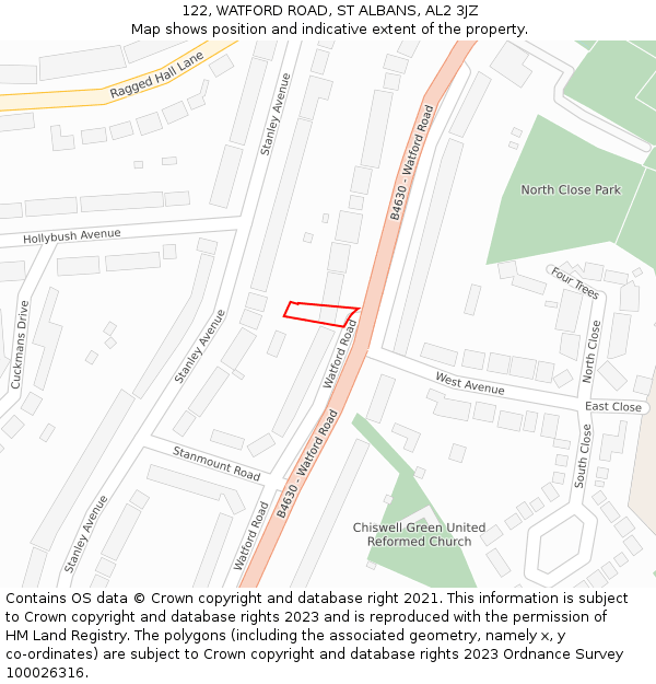 122, WATFORD ROAD, ST ALBANS, AL2 3JZ: Location map and indicative extent of plot