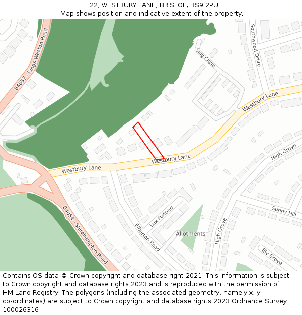 122, WESTBURY LANE, BRISTOL, BS9 2PU: Location map and indicative extent of plot