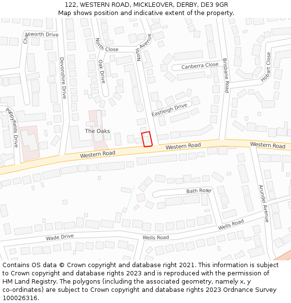 122, WESTERN ROAD, MICKLEOVER, DERBY, DE3 9GR: Location map and indicative extent of plot