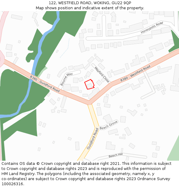 122, WESTFIELD ROAD, WOKING, GU22 9QP: Location map and indicative extent of plot