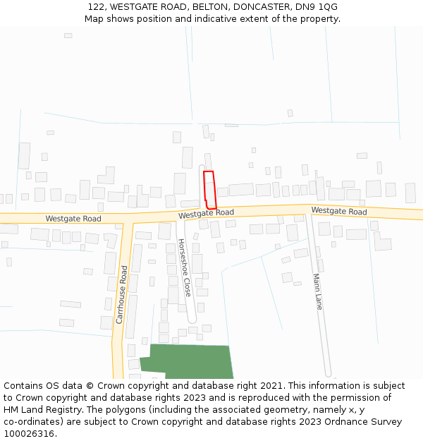 122, WESTGATE ROAD, BELTON, DONCASTER, DN9 1QG: Location map and indicative extent of plot