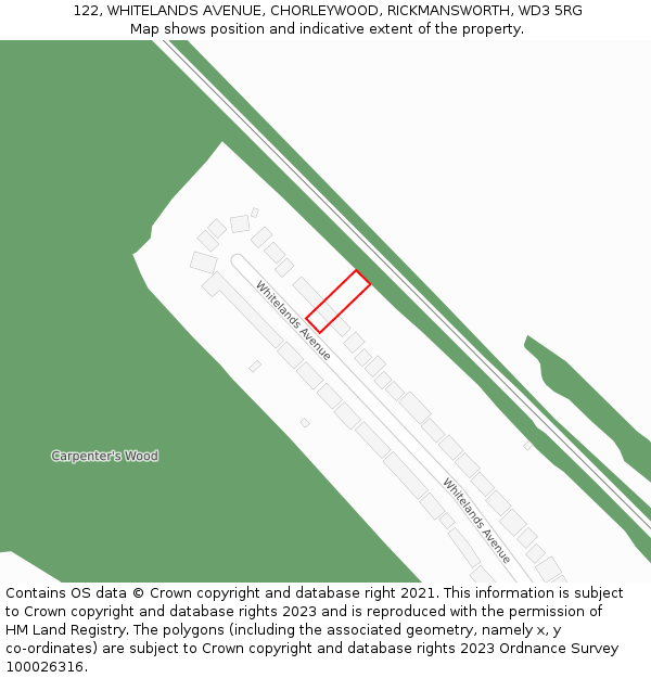 122, WHITELANDS AVENUE, CHORLEYWOOD, RICKMANSWORTH, WD3 5RG: Location map and indicative extent of plot