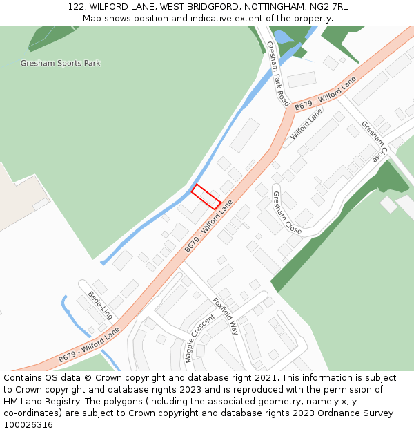 122, WILFORD LANE, WEST BRIDGFORD, NOTTINGHAM, NG2 7RL: Location map and indicative extent of plot