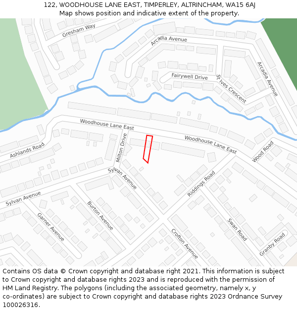 122, WOODHOUSE LANE EAST, TIMPERLEY, ALTRINCHAM, WA15 6AJ: Location map and indicative extent of plot