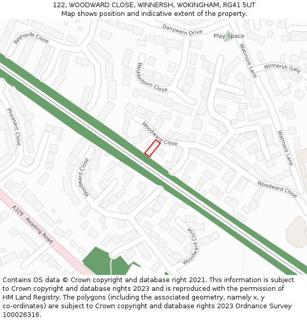 122, WOODWARD CLOSE, WINNERSH, WOKINGHAM, RG41 5UT: Location map and indicative extent of plot