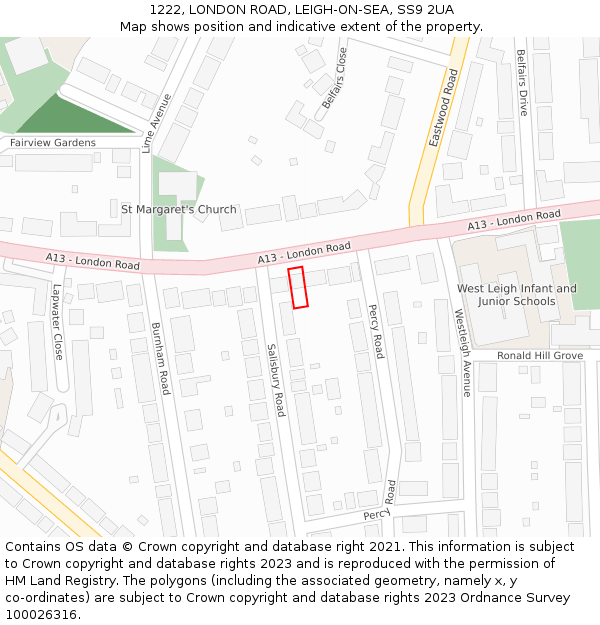 1222, LONDON ROAD, LEIGH-ON-SEA, SS9 2UA: Location map and indicative extent of plot