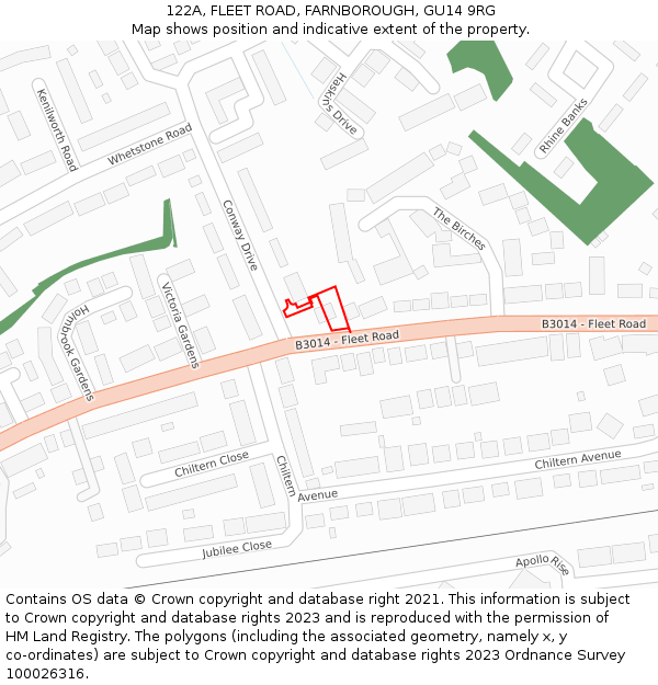 122A, FLEET ROAD, FARNBOROUGH, GU14 9RG: Location map and indicative extent of plot