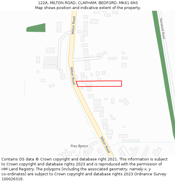 122A, MILTON ROAD, CLAPHAM, BEDFORD, MK41 6AS: Location map and indicative extent of plot