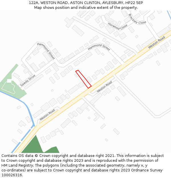 122A, WESTON ROAD, ASTON CLINTON, AYLESBURY, HP22 5EP: Location map and indicative extent of plot