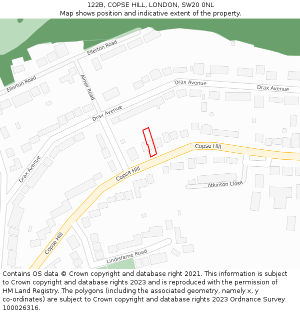 122B, COPSE HILL, LONDON, SW20 0NL: Location map and indicative extent of plot