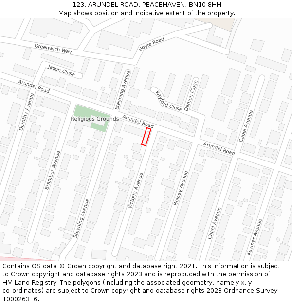 123, ARUNDEL ROAD, PEACEHAVEN, BN10 8HH: Location map and indicative extent of plot