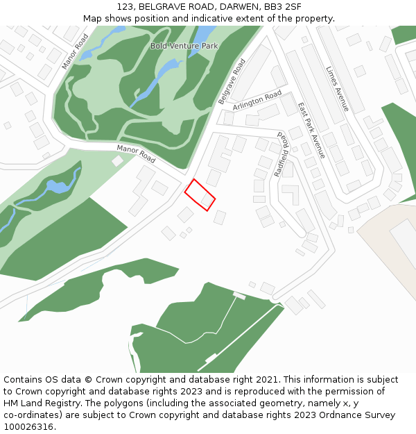 123, BELGRAVE ROAD, DARWEN, BB3 2SF: Location map and indicative extent of plot