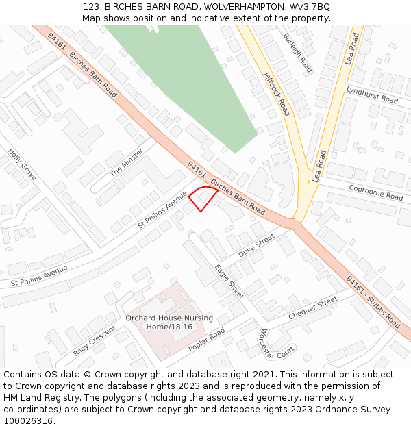 123, BIRCHES BARN ROAD, WOLVERHAMPTON, WV3 7BQ: Location map and indicative extent of plot