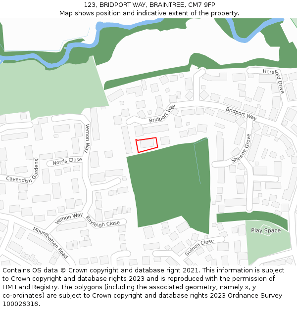 123, BRIDPORT WAY, BRAINTREE, CM7 9FP: Location map and indicative extent of plot