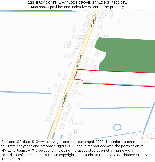 123, BROADGATE, WHAPLODE DROVE, SPALDING, PE12 0TW: Location map and indicative extent of plot