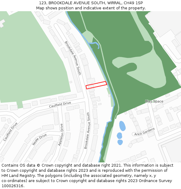 123, BROOKDALE AVENUE SOUTH, WIRRAL, CH49 1SP: Location map and indicative extent of plot