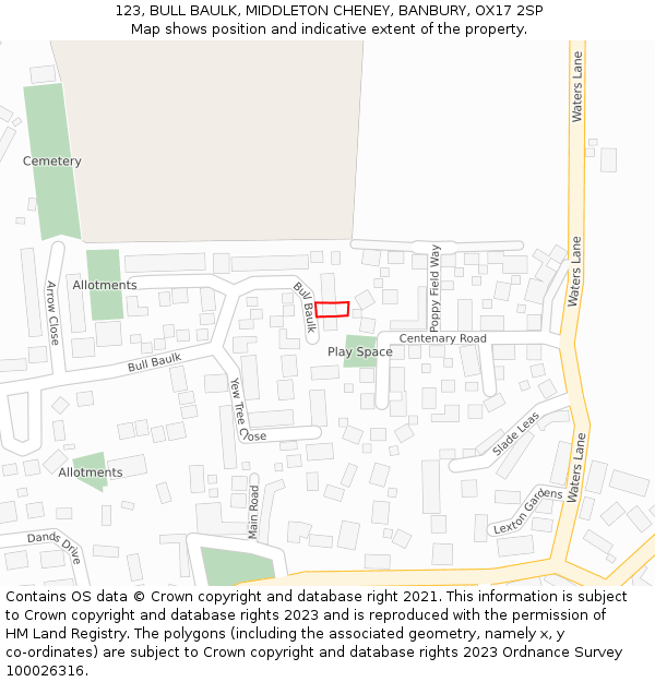 123, BULL BAULK, MIDDLETON CHENEY, BANBURY, OX17 2SP: Location map and indicative extent of plot