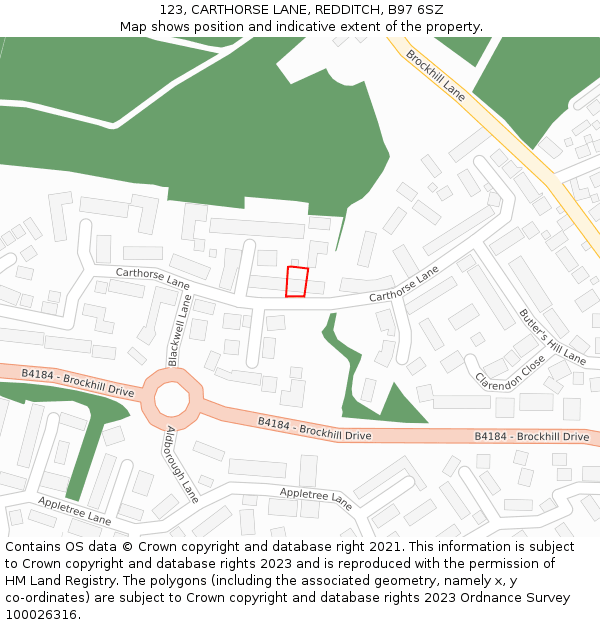 123, CARTHORSE LANE, REDDITCH, B97 6SZ: Location map and indicative extent of plot