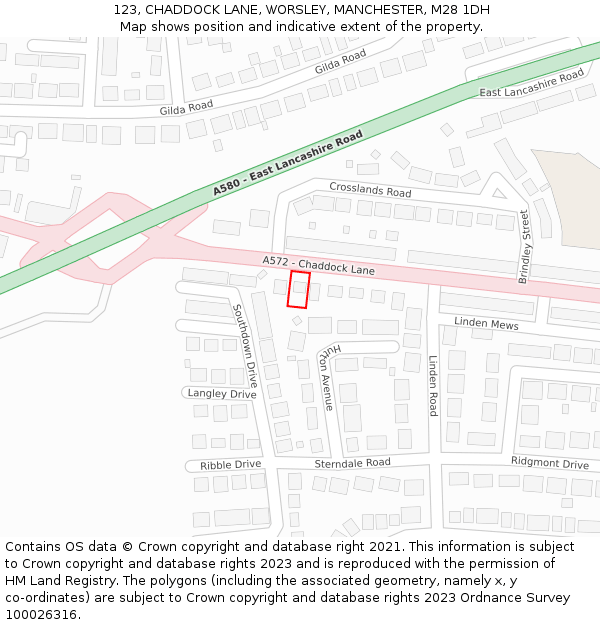 123, CHADDOCK LANE, WORSLEY, MANCHESTER, M28 1DH: Location map and indicative extent of plot