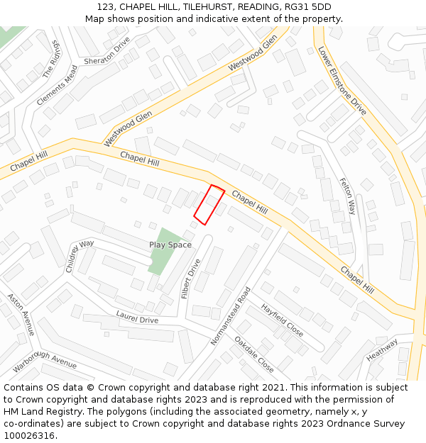 123, CHAPEL HILL, TILEHURST, READING, RG31 5DD: Location map and indicative extent of plot