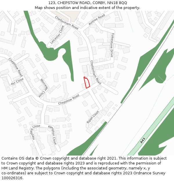 123, CHEPSTOW ROAD, CORBY, NN18 8QQ: Location map and indicative extent of plot