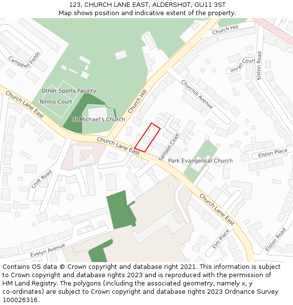 123, CHURCH LANE EAST, ALDERSHOT, GU11 3ST: Location map and indicative extent of plot