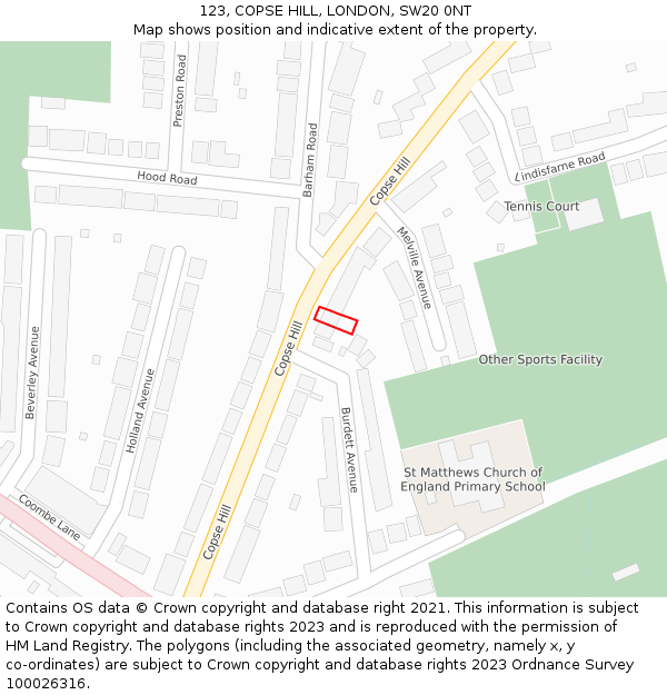 123, COPSE HILL, LONDON, SW20 0NT: Location map and indicative extent of plot