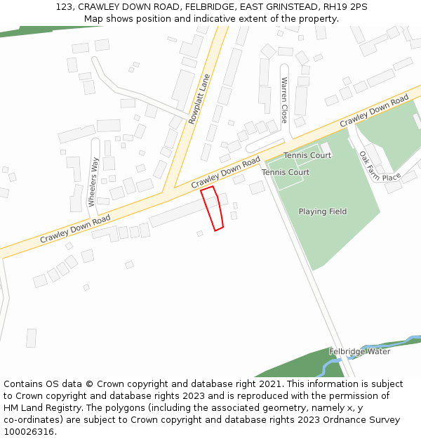 123, CRAWLEY DOWN ROAD, FELBRIDGE, EAST GRINSTEAD, RH19 2PS: Location map and indicative extent of plot