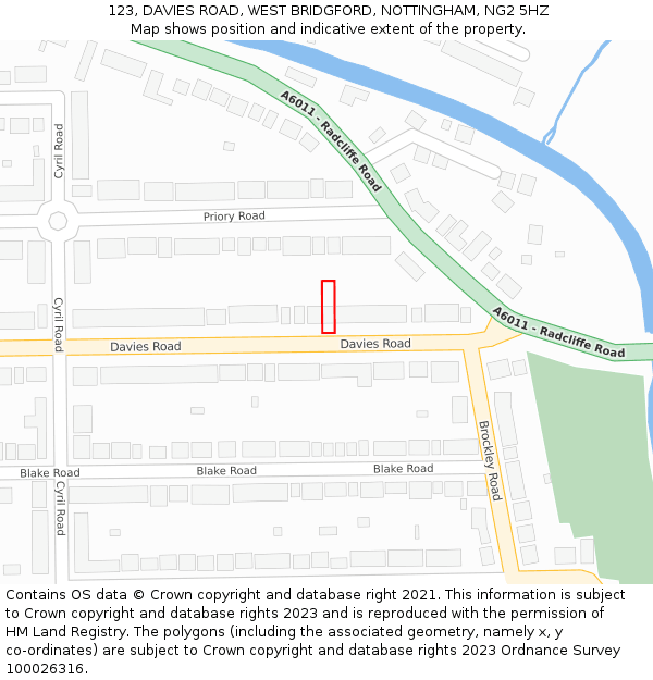 123, DAVIES ROAD, WEST BRIDGFORD, NOTTINGHAM, NG2 5HZ: Location map and indicative extent of plot