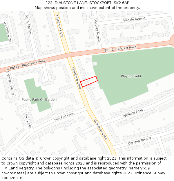 123, DIALSTONE LANE, STOCKPORT, SK2 6AP: Location map and indicative extent of plot