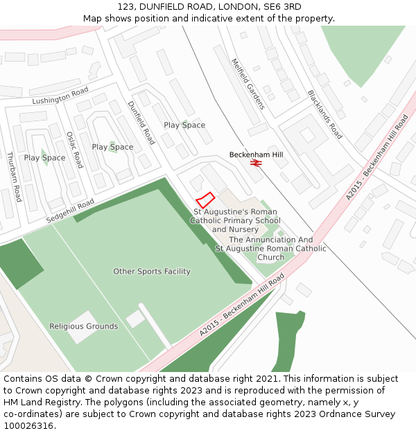 123, DUNFIELD ROAD, LONDON, SE6 3RD: Location map and indicative extent of plot