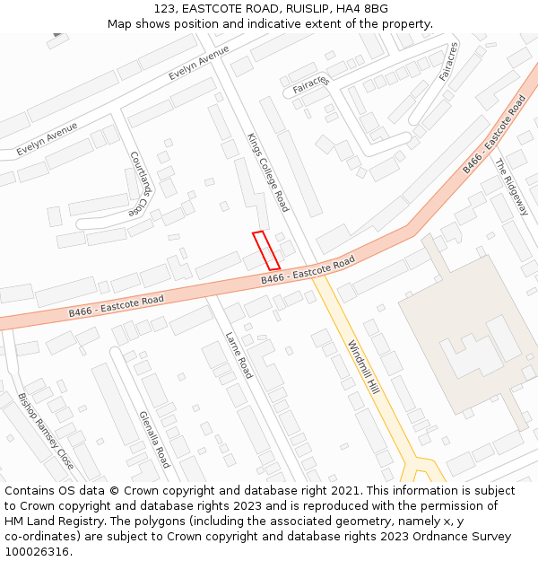123, EASTCOTE ROAD, RUISLIP, HA4 8BG: Location map and indicative extent of plot