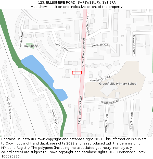 123, ELLESMERE ROAD, SHREWSBURY, SY1 2RA: Location map and indicative extent of plot