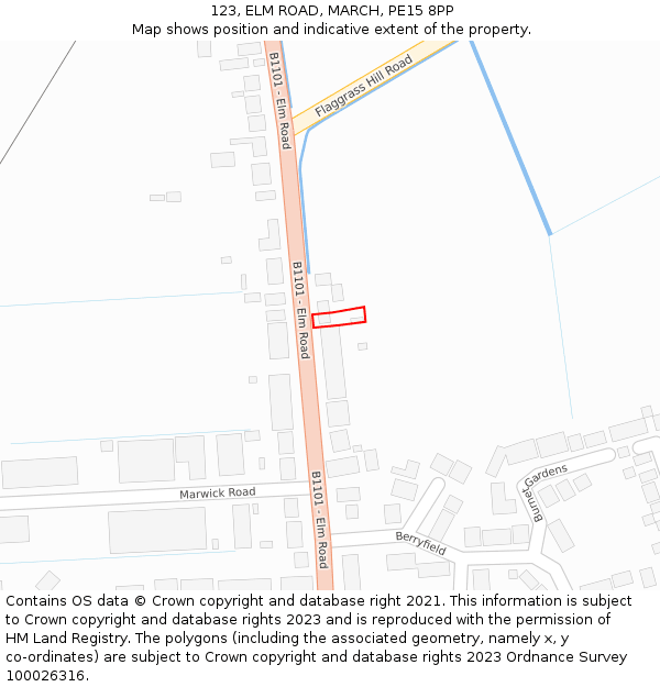 123, ELM ROAD, MARCH, PE15 8PP: Location map and indicative extent of plot