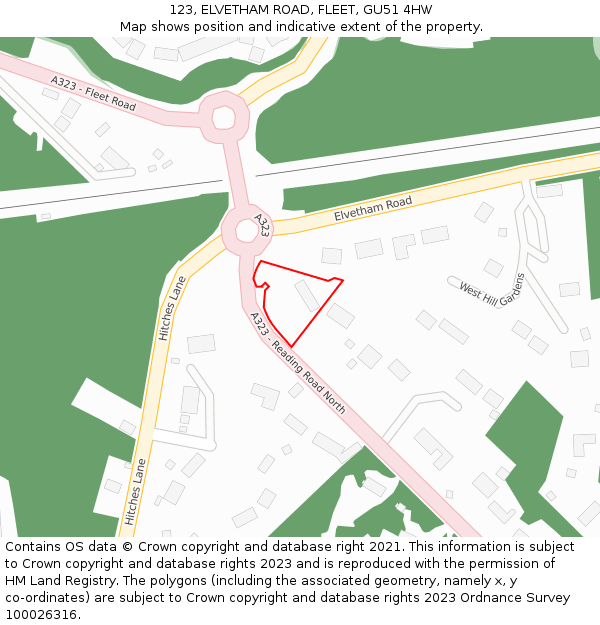 123, ELVETHAM ROAD, FLEET, GU51 4HW: Location map and indicative extent of plot