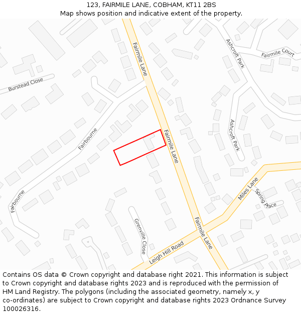 123, FAIRMILE LANE, COBHAM, KT11 2BS: Location map and indicative extent of plot